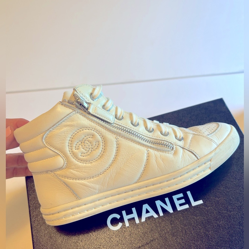 Chanel White Sneakers Sz 35.5- 5 1/2
